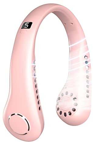 LUXTE Neck Fan, Portable Hanging Neck Fan, 360° Bladeless Mini Neck Fan with, 3 Speed Hands Free Personal Fan Rechargeable Wearable Fan for Home Office Travel Sports Outdoor (Pink（With Monitor)