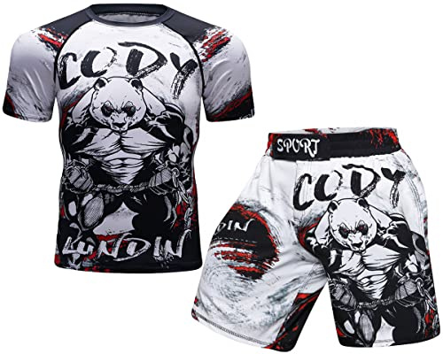 Cody Lundin Kompressionsshorts mit kurzen Ärmeln und Thai-Kurzhosen für MMA-Kämpfe, Kickboxen, Trainingsshorts für Herren, 42 DE