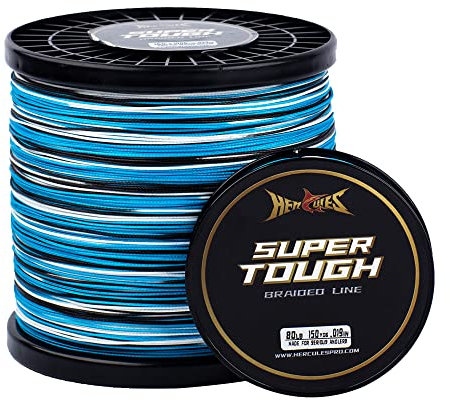 HERCULES Super Tough Geflochtene Angelschnur 150 Yards PE Geflecht Fischschnüre 40lb Test für Salzwasser Süßwasser 4 Stränge - Tarnung Blau, 40lb, 150yds