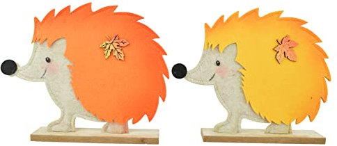 2er Set Aufsteller Igel Filz | Herbst | Figur Dekofigur | orange gelb | 23x19 cm | Igelpaar