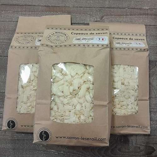 Trio de copeaux de Savon de Marseille nature blanc 3x1kg-huiles végétales- Le Sérail-fabrication traditionnelle-économique et écologique-pour plus de 60 L de lessive