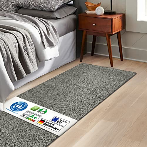 KARAT Bettvorleger Barcelona - Shaggy Bettumrandung - Teppich Läufer für Schlafzimmer Wohnzimmer - Flauschiger Teppichläufer (80 x 120 cm, Grau)