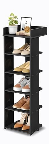 Dripex Schuhregal Schmal und Hoch schuhständer mit verstellbare Ablage, 6 Ebenen Schuhaufbewahrung für Flur, Eingang, Wohnzimmer, Schlafzimmer Schwarz