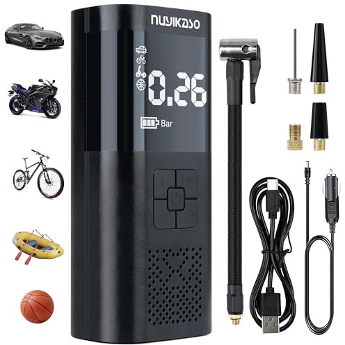 6000mAh Mini Compresseur à Air Portatif Gonfleur Pneus Voiture Pompe Électrique 150PSI Portatif Velo Pompe sans Fil avec écran LCD Numérique Lampe LED Rechargeable pour Voiture Vélo Moto Balle