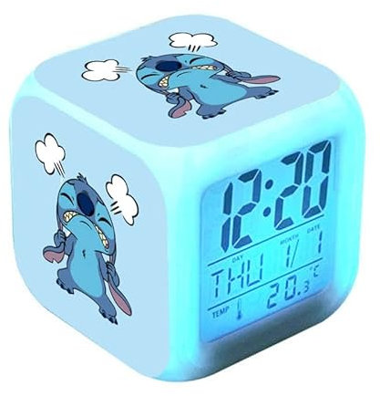 BONFUN Réveil À Changement De Couleur Stitch Baby, Horloge LCD Cube avec Éclairage De Nuit, Réveil pour Enfants avec Lumière, Cadeau d'anniversaire pour Chambre d'enfant Féminine (Color : Color-3)