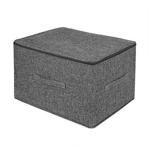 GREATOYAR Caja de Almacenamiento con Tapa con Cremallera, Caja de Almacenamiento con Asas, Caja Organizador, Tapa Plegable, Tela de Lino, Cubos para el Hogar, Cesta, Armario,Ropa,Juguetes,49x37x30cm