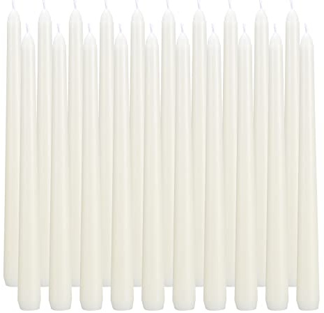 flamecan Ivory Taper Candles, Set of 20 Unscented and Smokeless 10 Inch Taper Candles Long Burning, Paraffin Wax with Cotton Wicks for Burning Approxinately 7-8 Hours Time