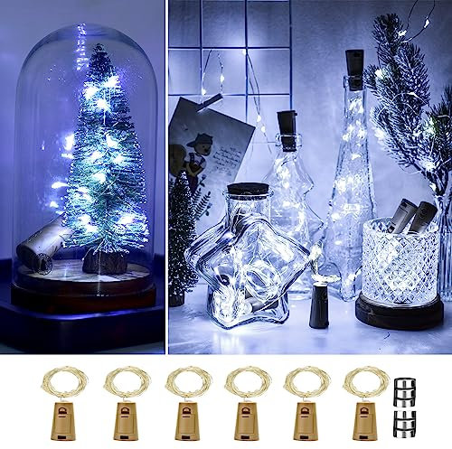 ooklee [6 Pack & 6 PC LR44 Batteries Bottle Lights, 2m 20 LED Cork Lights for Wine Bottles, Copper Wire Fairy String Light for Home Table Party Wedding DIY Garden Jar Decoration Gift (Cold White)