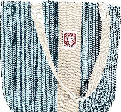 GURU SHOP Natürliche Schultertasche, Shopper aus Nepal - Blau, Unisex - Erwachsene, Baumwolle, 33x37x10 cm