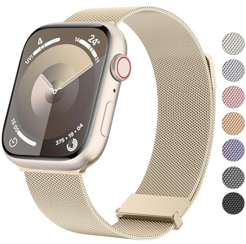 VANCLE Armband für Apple Watch 40mm 41mm 38mm 42mmm 44mm 45mm 49mm für Damen Herren, Edelstahl Metall Ersatzarmband mit Verbesserter Magnet für iWatch Series 9 8 7 SE 6 5 4 3 2 1 Ultra,Champagner Gold