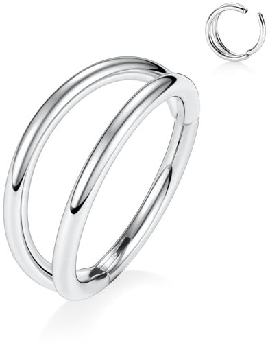 YEBOCIYO Daith Septum Piercing 8mm Tragus Piercing Ring Silber Doppelter Conch Helix Piercing Ohrring Nase Ring Daith Piercing Nippelpiercing Schmuck 18G