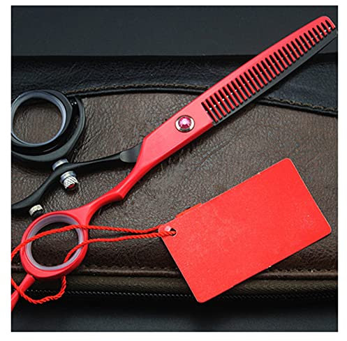 Schere zum Haarschneiden, 15,2 cm, drehbare Friseurschere, Friseurschere, Friseurschere, Effilierschere, Flache Schere, Friseurschere, Haarschneide-Set (Farbe: rotes Set) (rotes Thinni