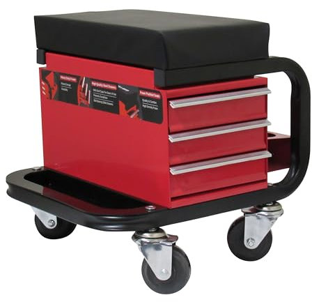 Mechanic Creeper Seat Workshop Trolley With Drawers (Padded Garage Work Stool Wheeled Tool Box)