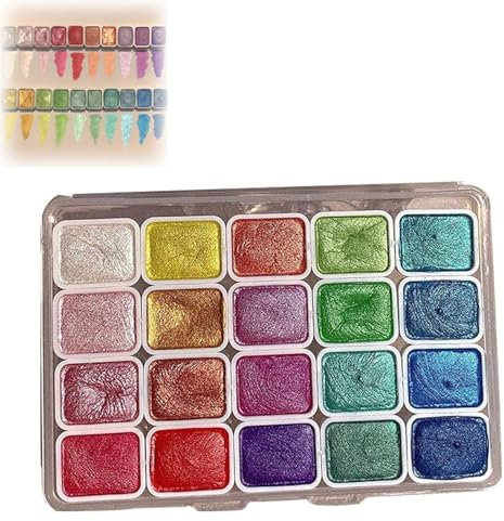 Aquarell Metallic Farben Set, 20 Farben Glitzer-Aquarell-Festfarbkasten, Metallic-Aquarellfarben, Perlglanz-Aquarellfarben, Palette für Malliebhaber (A,1ml)