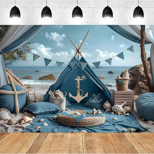 Hintergrund für Baby-Show, Motiv: Segeljungen, Blau, Zelt, Strand, Muschel, Dekoration, Banner, Neugeborene, Baby, Geschlecht, Enthüllung, Partydekoration, Banner für Kinder, Kuchen, Zerschlagen,