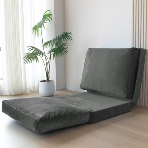 MAXYOYO Sitzsack-Bett, faltbar, Samt-Schlafsofa, Bodenmatratze für Erwachsene, extra dick, 4-Fach gefaltet, Bodencouch für Schlafzimmer, Wohnzimmer, Anthrazit, 75 x 240 cm