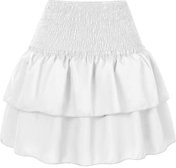 seiveini Blumenrock Damen Röcke Sommer Boho Rock mit Rüschen Kurz Plisseerock Hohe Taille Elastische Sommerrock A Linie Faltenrock Minirock B Weiß S