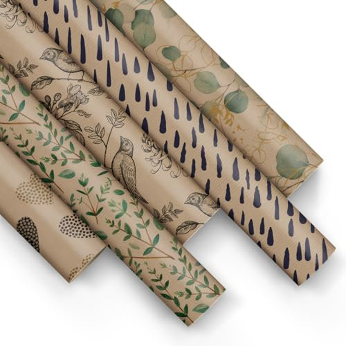 PAW - Geschenkpapier 200x70cm - 50 Rollen | Mix aus 5 Motiven | Elegante Papierrolle für Geburtstage, Hochzeiten, Babypartys, Partys und Geschenke - Wir pflegen die Natur