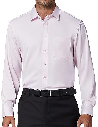 DEMEANOR Chemise à manches longues pour homme - Coupe ajustée - Couleur unie - Infroissable, Rose clair, M
