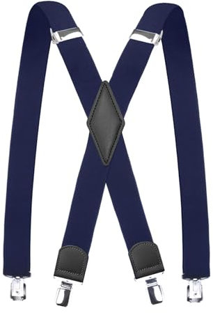 Pejoye Hosenträger für Herren 3.5cm Breit Arbeitshosen Stark Motorradhose Lang X Form 4 Metall Clips Einstellbar und Elastisch Einheitsgröße für Männer und Damen (Marineblau)