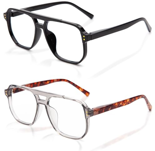 Amorays 2 Pack Anti-Blaulicht Brille Halbrahmen Metall mit Federscharniere 28017(Schwarz+Schildpatt,+2.50)