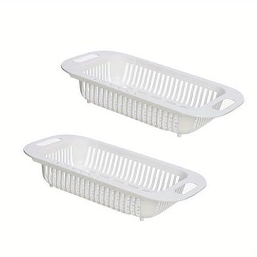 KCHYCV Colador Extensible, Fregadero de Cocina retráctil, Cesta de plástico for Lavar Verduras y Frutas, coladores de Alimentos(White-2pcs)