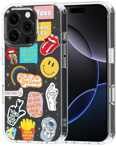 MOSNOVO Case for iPhone 16 Pro, [Buffertech 6.6ft Military-Grade Drop Protection] [Anti Peel Off Tech] Clear TPU Bumper Phone Case Cover Design - Pop Culture