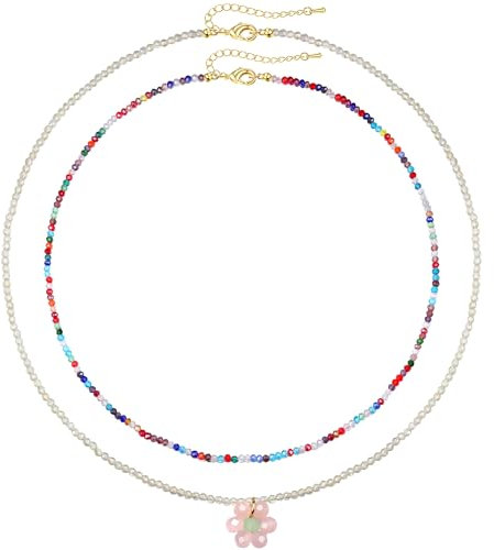 Krfy Damenmode Halskette Set - Boho Choker Kette Einmalig Bunte Perlenkette 18 K Gold