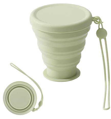 Cleminsta 200ml Faltbarer Becher, Zusammenklappbare Silikonbecher mit Kunststoffverschlussdeckel Wiederverwendbares tragbares Becherset für Picknick, Camping, Outdoor-Wanderreisen (Grün)