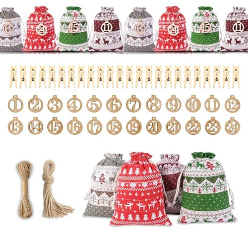 Adventskalender Zum Befüllen, Weihnachtskalender Mit 24 Stück Adventskalender Tüten Und Clips Für Tüten, Jutesack Zum Süßwaren, Adventskalender 2025 Für Kind, Countdown Kalender Für Weihnachtstag