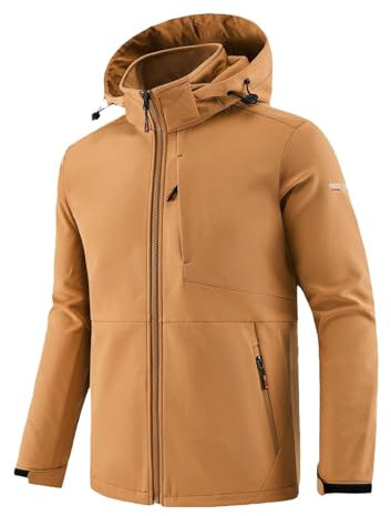 YOSUWOAI Chaqueta de softshell para hombre, impermeable, con forro polar, interior acolchado, cálido, resistente al viento, para senderismo, protección contra cortes, chaqueta para el tiempo libre, O
