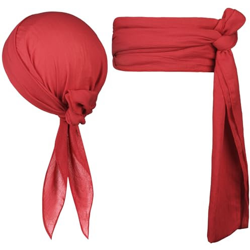 Alaoo Piraten Accessoires Set, 2 Stück Set Piratenkapitän Kostümzubehör, Piraten-Stirnbänder, Gürtel, für Karneval, Cosplay, Party, Halloween(Rot)