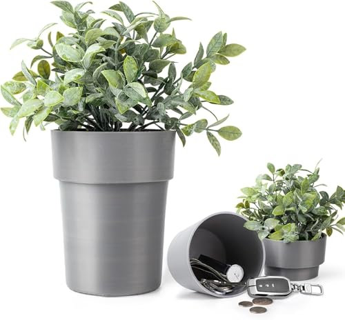 Flower Pot Shaped Safe Box with Plants, Hidden Safe Box, Key to Hide Money and Objects, Secret Safe for Outdoor, Garden, Office