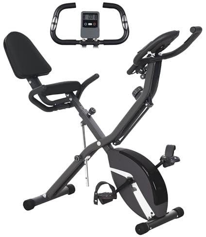 SPORTNOW 5-In-1 Foldable Exercise Bike for Home with 8-Level Magnetic Resistance, Upright/Recumbent Folding Stationary Bike with Arm Workout Bands, Heart Rate Sensor, Comfortable Seat Cushion, Black