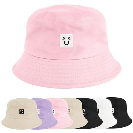 Xnova Fischerhut Bucket Hat Herren Damen Bunt, Druck Mütze Strand-Sonnenhut Anglerhut Sonnenschutz, Baumwoll Sommerhut Bestickte Fischerhüte Unisex Outdoor Hüte (Lachen-Rosa, 56-58 cm)