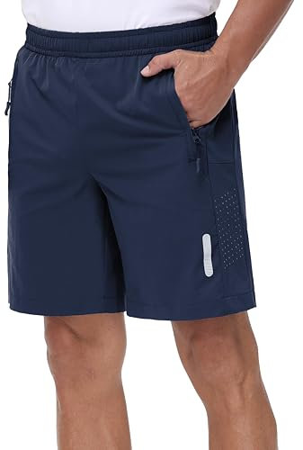 Rvinroo Sport Shorts Herren Schnelltrocknende Training Herren Gym Bodybuilding lässige Shorts Basketball Atmungsaktive Laufshorts mit Reißverschlusstasche Navyblue XL
