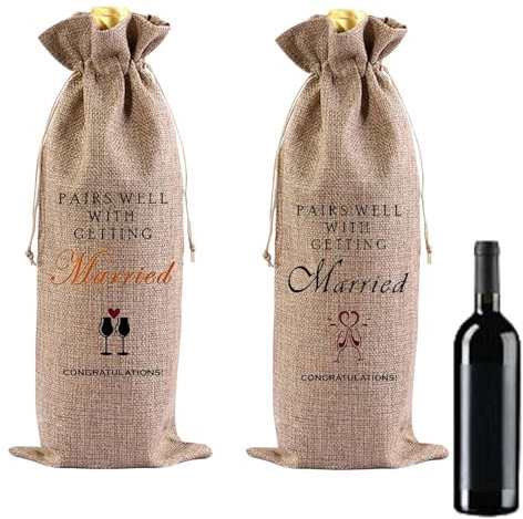 CMBXAQ 2Pcs Engagement Wine Gift Bag Wedding, Engagement Gifts, Wine Bottle Cover Bags Wedding Gifts for Couples Wedding Gift Bag, Parties, and Special Occasions