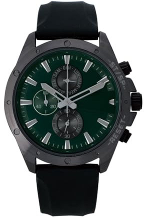 NUOVO Herren Chronograph Analog Quarz Armbanduhr Grünes Zifferblatt Schwarzes Gehäuse Wasserdicht Modisch Casual Business Uhr mit Silikonarmband Geschenk für Männer