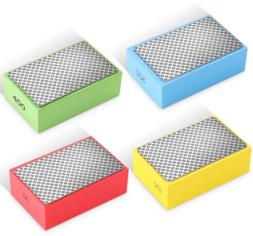 4 Stück Glass Schleifer, Diamant Handschleifpad, Diamond Sanding Block SetFliesen Schleifblöcke Polierpads Diamant Schleifpad für Steinkeramikfliesen Glas Schleifen Trimmen, 60#, 100#, 200#, 400#