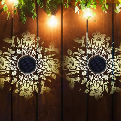 Kittmip Confezione da 2 luci solari per recinzioni esterne, in metallo, ad energia solare, impermeabili, illuminazione decorativa per giardino, cortile, ringhiera, scale, gradini