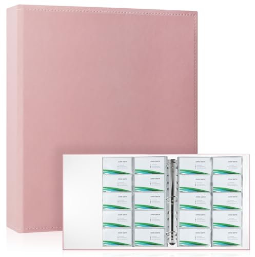 Classeur Visites A4 600 Cartes - Rose | 30 Feuilles Rechargeables (20 Poches/Face), Housse PU Cuir, Chargement Latéral pour Cartes de Visite & Bancaires, Organisation Bureau Élégante