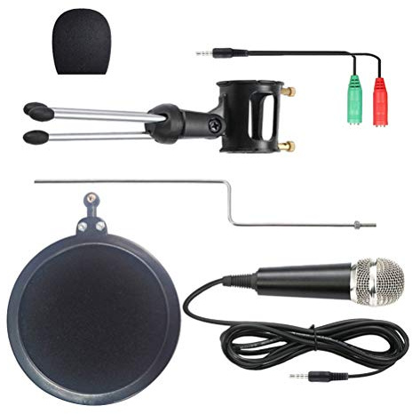 YARNOW Microfono Condensatore Supporto Treppiede e Cavo Audio Kit Per Registrazione Vocale Antispruzzo e Antivento Nero