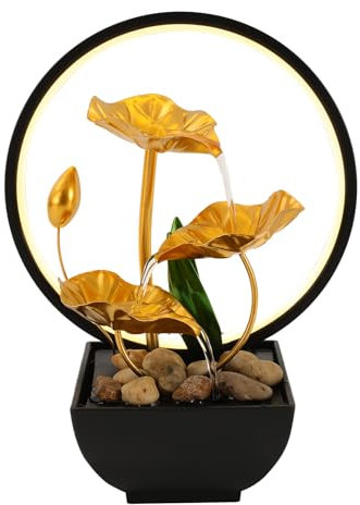 Zimmerbrunnen Lotusblume Indoor Tischbrunnen mit Wasserpumpe, Wasserfall und LED Beleuchtung, 220v 3w Elektrisch Wasserspiel Kaskade für Wohnungen, Büros, Geschäfte