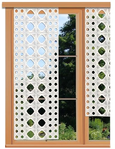 Schiebepaneele Miray aus Echter Vogtländischer Spitze in ecrú - Landhaus-Flächengardine in moderner Optik Schiebevorhang mit geometrischem Stickerei-Muster | Flächenvorhang Höhe x Breite 94 x 30 cm