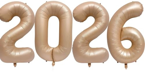 Silvester Deko 2026, Luftballons 2026 Neujahr Silvesterdeko Beige, Ballons 2026 Deko Happy New Year Deko Folienballon 2026 Beige für Jahreswechsel Neujahr Silvester Party Dekoration