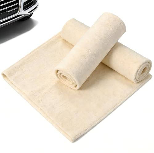 Buaak 2 Stück 30X40CM Auto Reinigungstücher aus Echtem Leder | Hochwertige Fensterleder-Politurtücher für Scheiben, Karosserie & Lack | Premium Pflegetücher