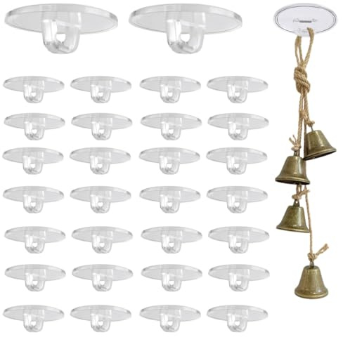 JYXNU 30 Pezzi Gancio Adesivo da Soffitto Autoadesivi Trasparenti, Ganci da Parete senza Perforazione, Ganci Adesivi Trasparenti per Appendere Decorazioni Luminose, Ganci Natalizia Decorativi
