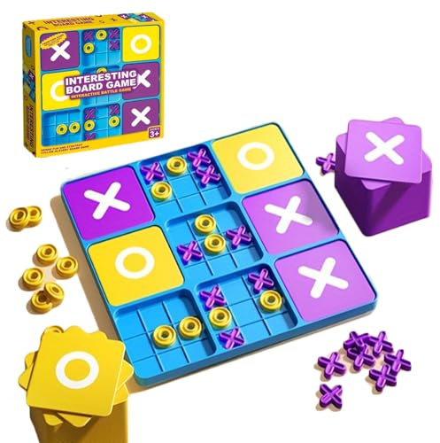 Afufu Brettspiel XO-Spiels, Strategisches Gesellschaftsspiele für Erwachsene & Kinder 3+, Reisegeeignetes 2 Spieler Partyspiel Familie Spieleabende DREI Gewinnt mit Großen & Kleinen X O Steinen