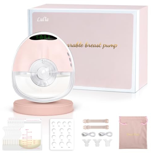 Lulia Wearable Breast Pump with 4 Modes 9 Levels, Portable Electric Breast Pump with Strong Suction, Large Capacity, Low Noise, Comfortable 17/19/21mm Flanges Included, 1 Pack, Pink