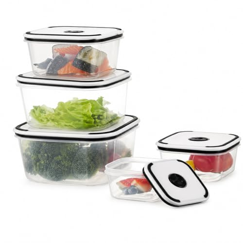 BURAKH 10 Pack Airtight Food Storage Containers with Lids, BPA-Free Leakproof Kitchen Storage Boxes, Microwave Freezer & Dishwasher Safe, Stackable Clear Plastic Containers (5 Sizes) (Pack of 10)